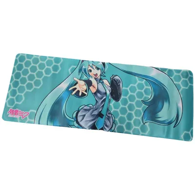 Mousepad extendido Hatsune Miku turquesa con patrón hexagonal anime