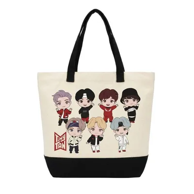 Tote bag TinyTAN BTS con los siete miembros en estilo chibi