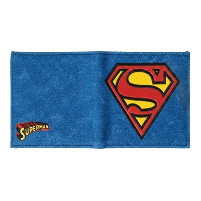 Billetera Superman con logo escudo rojo y amarillo en tela azul