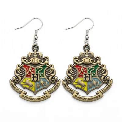Aretes escudo Hogwarts Harry Potter con símbolos de las casas mágicas
