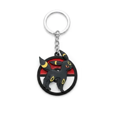 Llavero giratorio Umbreon negro y rojo con cadena plateada