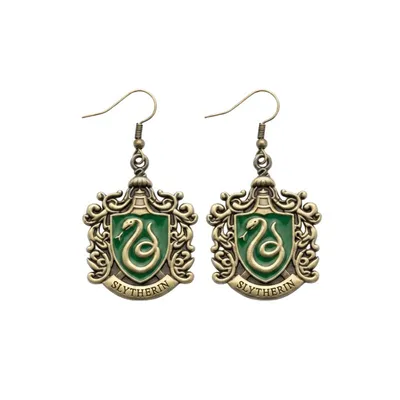 Aretes escudo Slytherin Harry Potter verde y dorado