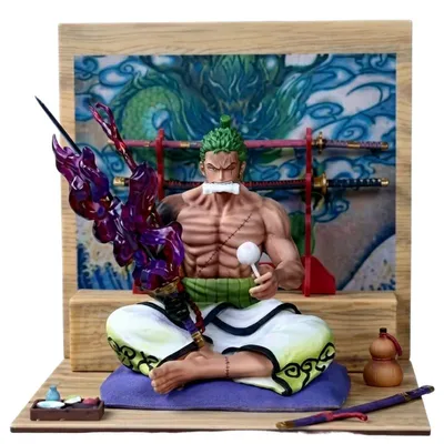 Estatuilla Roronoa Zoro Wano One Piece con base diorámica