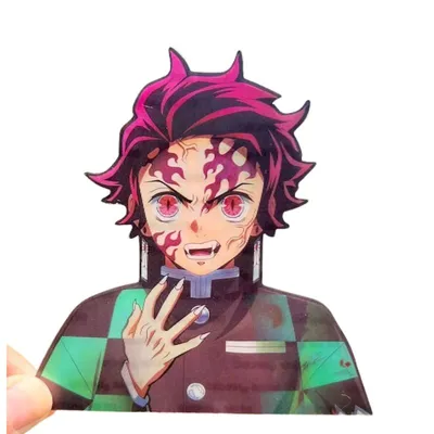 Sticker lenticular 3D de Tanjiro Kimetsu no Yaiba con marca demoníaca