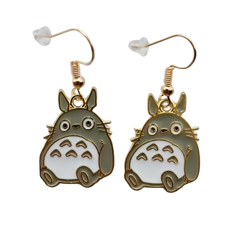 Aretes Totoro Studio Ghibli dorados y blancos