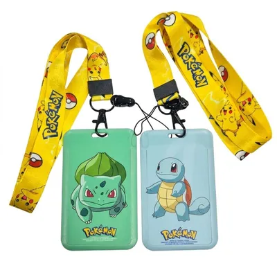 Lanyard Pokémon amarillo con acreditadores de Bulbasaur y Squirtle