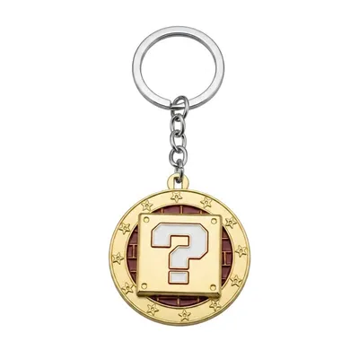 Llavero Bloque Interrogante Mario Bros dorado con cadena giratoria