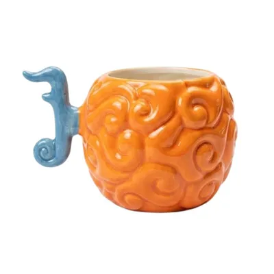 Mug naranja Fruta del Diablo Mera Mera no Mi con asa azul One Piece