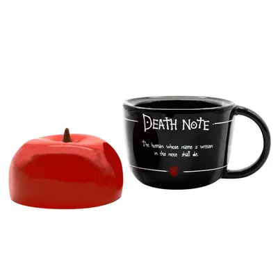 Mug Death Note negro con tapa en forma de manzana roja de Ryuk