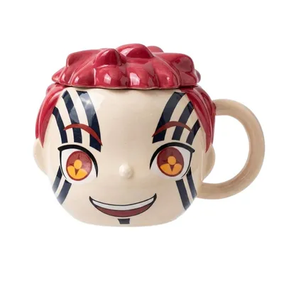 Mug 3D de Akaza de Kimetsu no Yaiba con tapa roja
