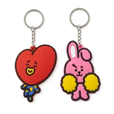 Llaveros Tata y Cooky BTS de goma con cadena metálica
