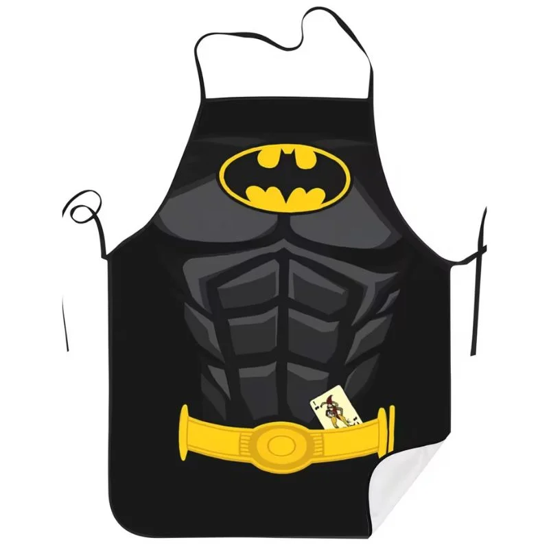 Delantal Batman con logo, musculatura y cinturón amarillo