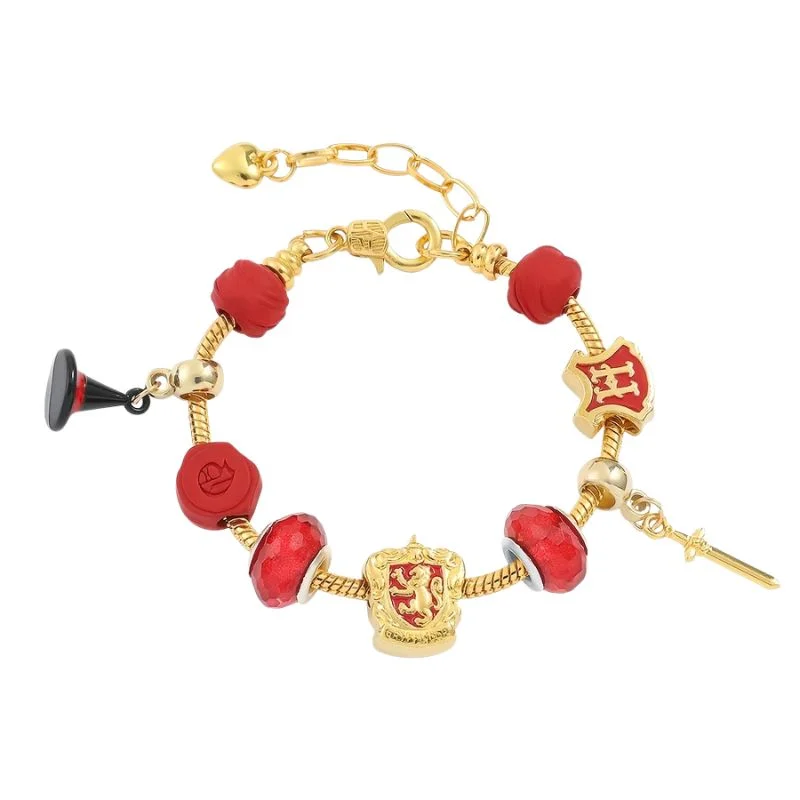 Pulsera Gryffindor Harry Potter con cuentas rojas y accesorios dorados