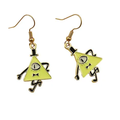 Aretes Bill Cipher Gravity Falls con diseño triangular dorado