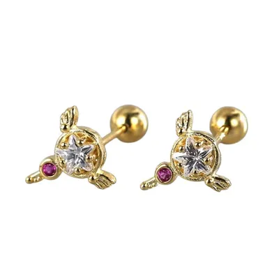 Aretes dorados Báculo de la Estrella Cardcaptor Sakura con cristal facetado