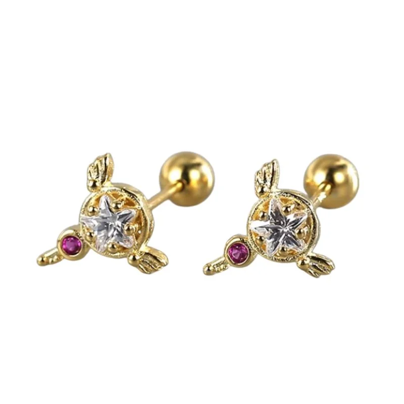 Aretes dorados Báculo de la Estrella Cardcaptor Sakura con cristal facetado