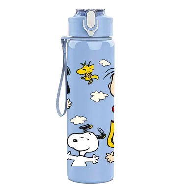 Botella de agua Snoopy y Woodstock azul con tapa