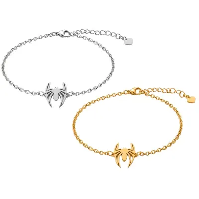Set 2 pulseras dije araña Spiderman plateado y dorado