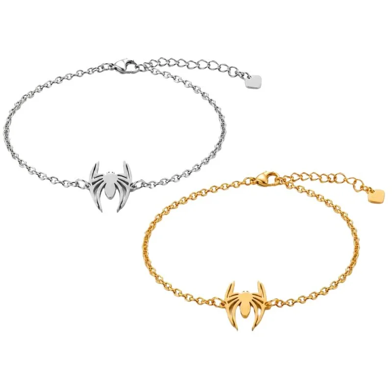 Set 2 pulseras dije araña Spiderman plateado y dorado
