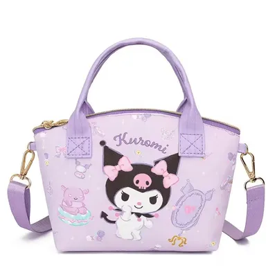 Bolso de mano Kuromi Sanrio color lavanda con correa de hombro