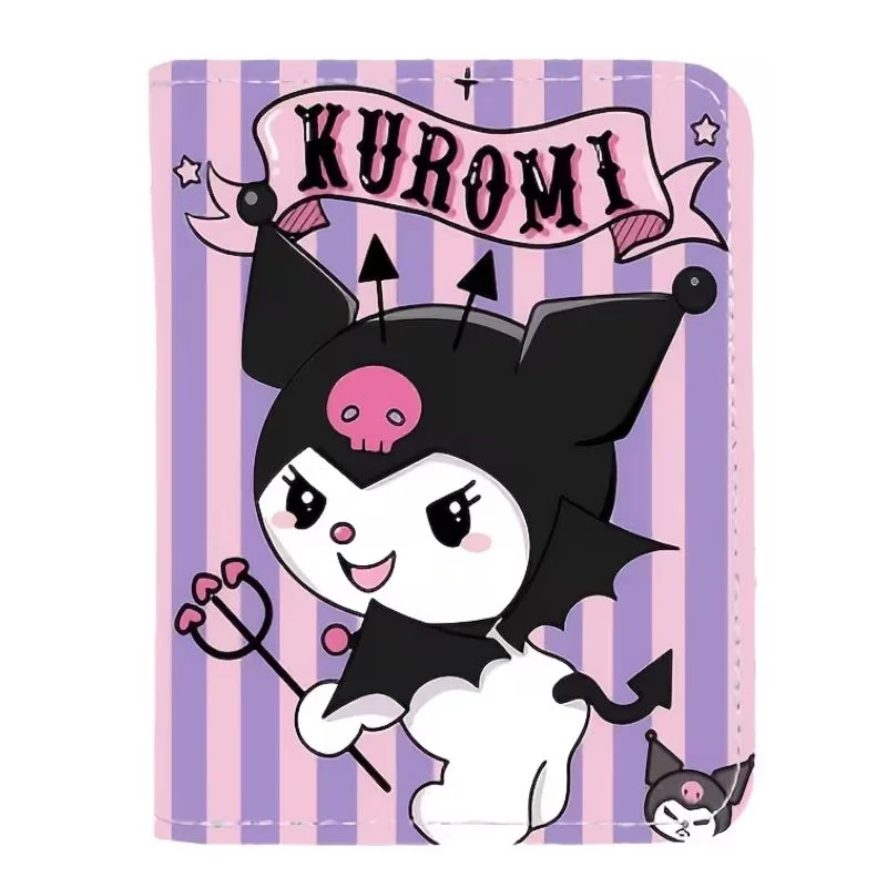 Billetera Kuromi Sanrio con diseño demoníaco en blanco, negro y rosa