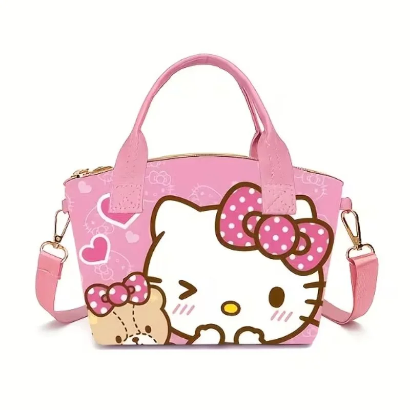 Bolso de mano Hello Kitty rosa con lazos punteados y correa ajustable