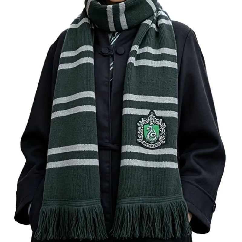 Bufanda tejida Slytherin verde y gris con escudo — Harry Potter