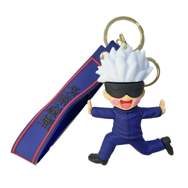 Llavero Satoru Gojo Jujutsu Kaisen con uniforme azul y cabello blanco