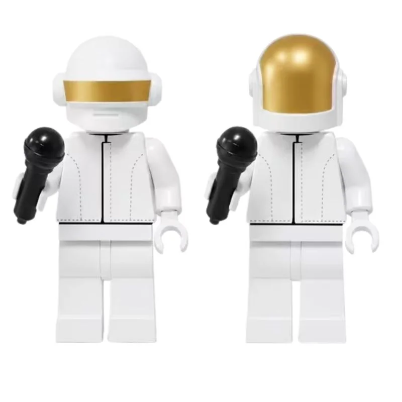 Figura de construcción Daft Punk blanco y dorado con micrófono