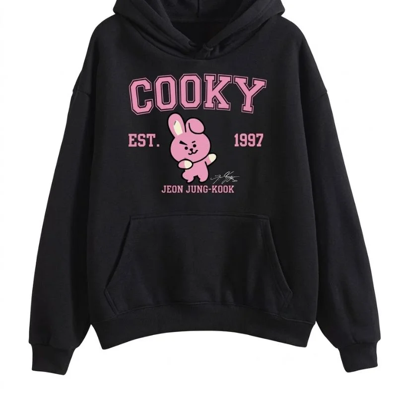 Buzo Cooky Jungkook BTS negro con diseño rosa