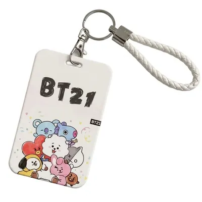 Lanyard BT21 BTS con personajes kawaii y cordón blanco