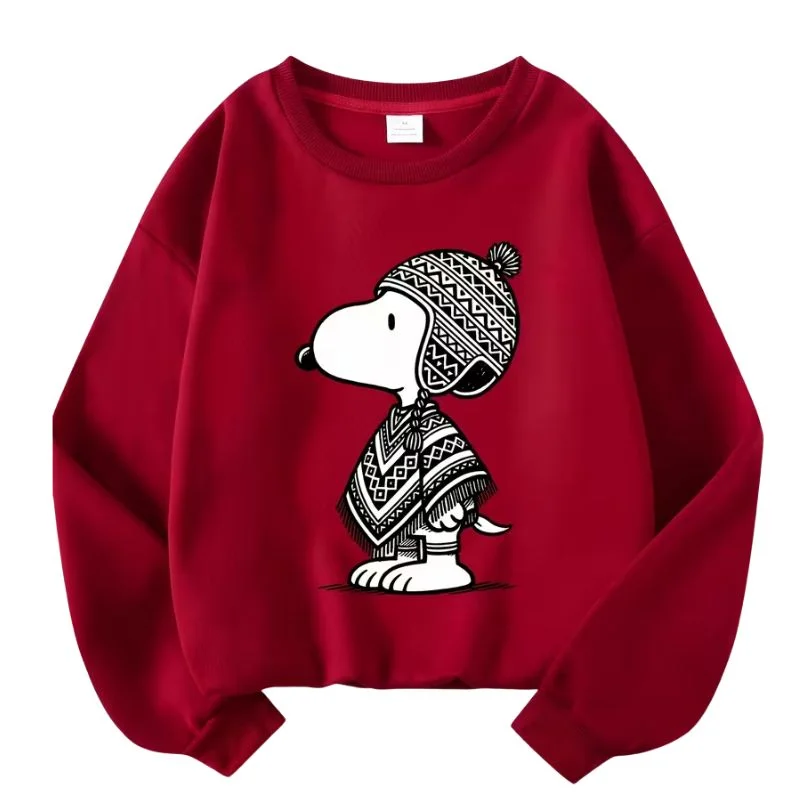 Buzo rojo Snoopy con gorro y poncho de invierno