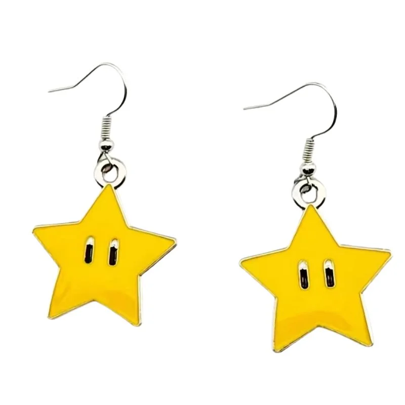 Aretes Superestrella amarilla Mario Bros con ganchos plateados