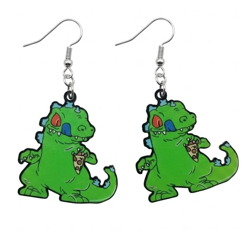 Aretes Reptar Rugrats dinosaurio verde acrílico