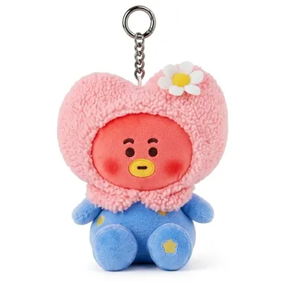 Llavero peluche Tata BT21 rosa y azul con flor — BTS