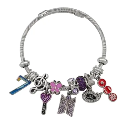 Pulsera dijes BTS OT7 ARMY con amuletos plateados y púrpuras