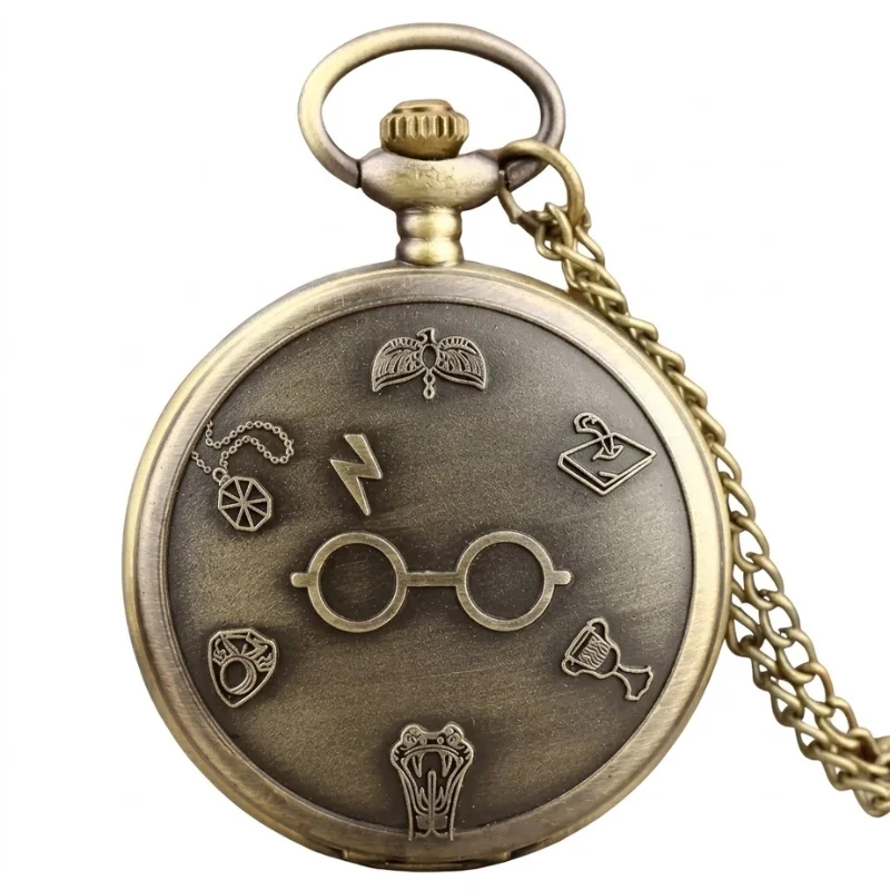 Reloj colgante bronce con gafas Harry Potter y símbolos mágicos
