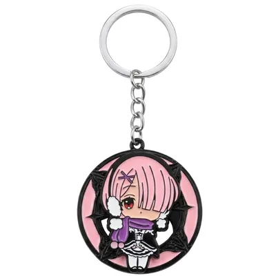Llavero metálico giratorio de Ram de Re:Zero en rosa y negro