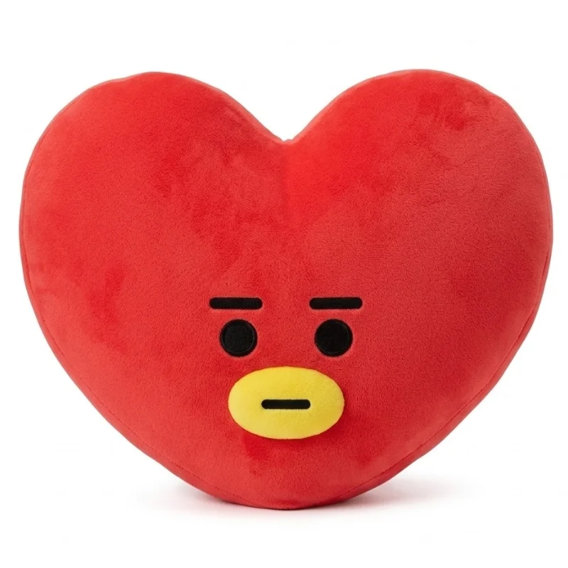 Cojín de felpa rojo con forma de corazón del personaje Tata de BT21