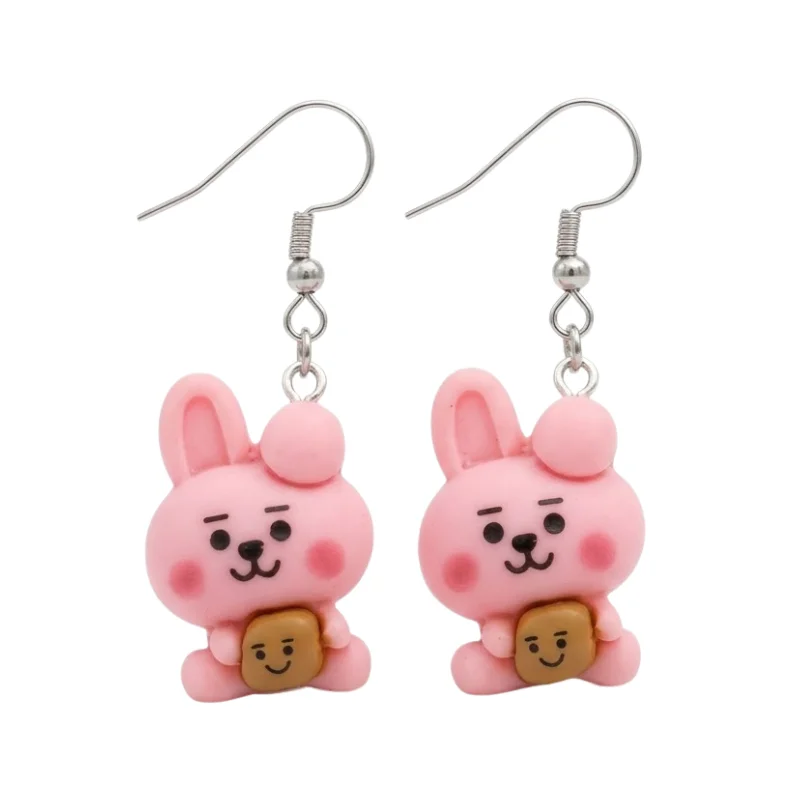 Aretes colgantes Cooky BT21 BTS rosa con pan