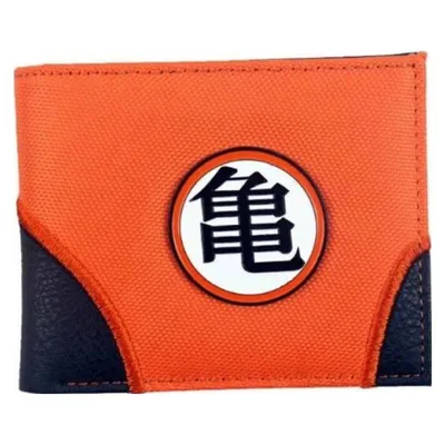 Billetera naranja y azul con kanji de Goku de Dragon Ball