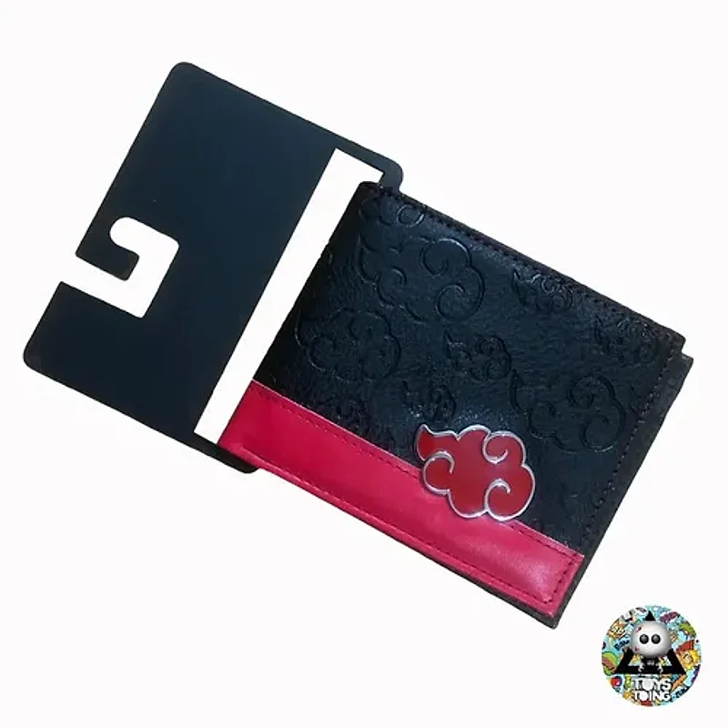 Billetera Akatsuki Naruto Shippuden con nube roja y detalles en fucsia