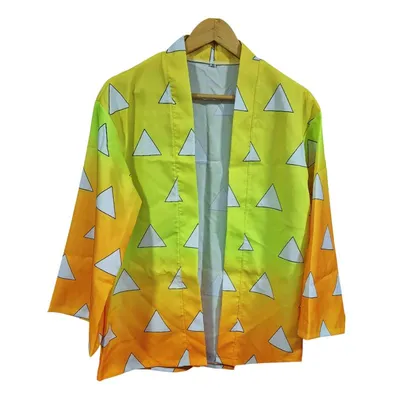 Kimono Zenitsu amarillo y verde con triángulos plateados — Kimetsu no Yaiba