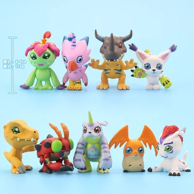 Set de 9 figuras pequeñas de Digimon surtidas en colores vibrantes