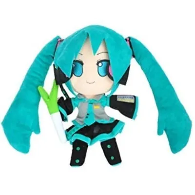 Peluche Miku Hatsune con cabello turquesa y accesorios negros