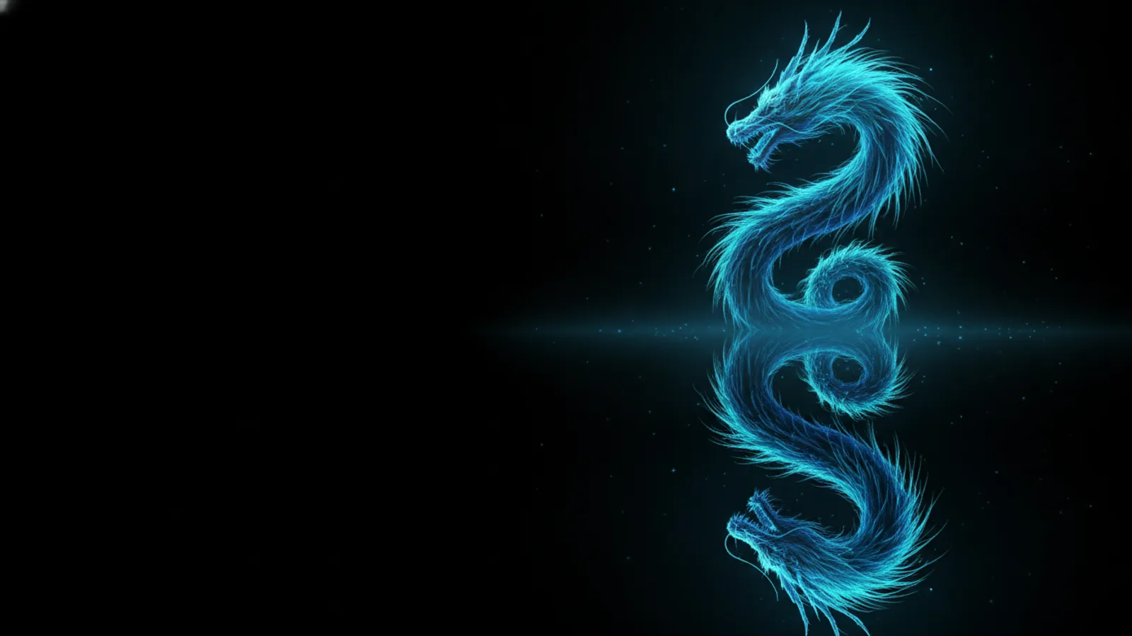 Dragón de luz azul y su reflejo sobre fondo negro: El reflejo del dragón, SOFA 2026